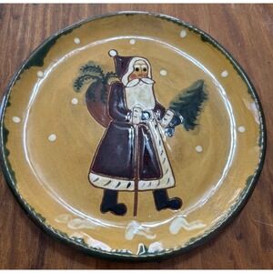 Santa Claus Christmas Redware Pottery Plate Peddler Kay Shaeff KSL